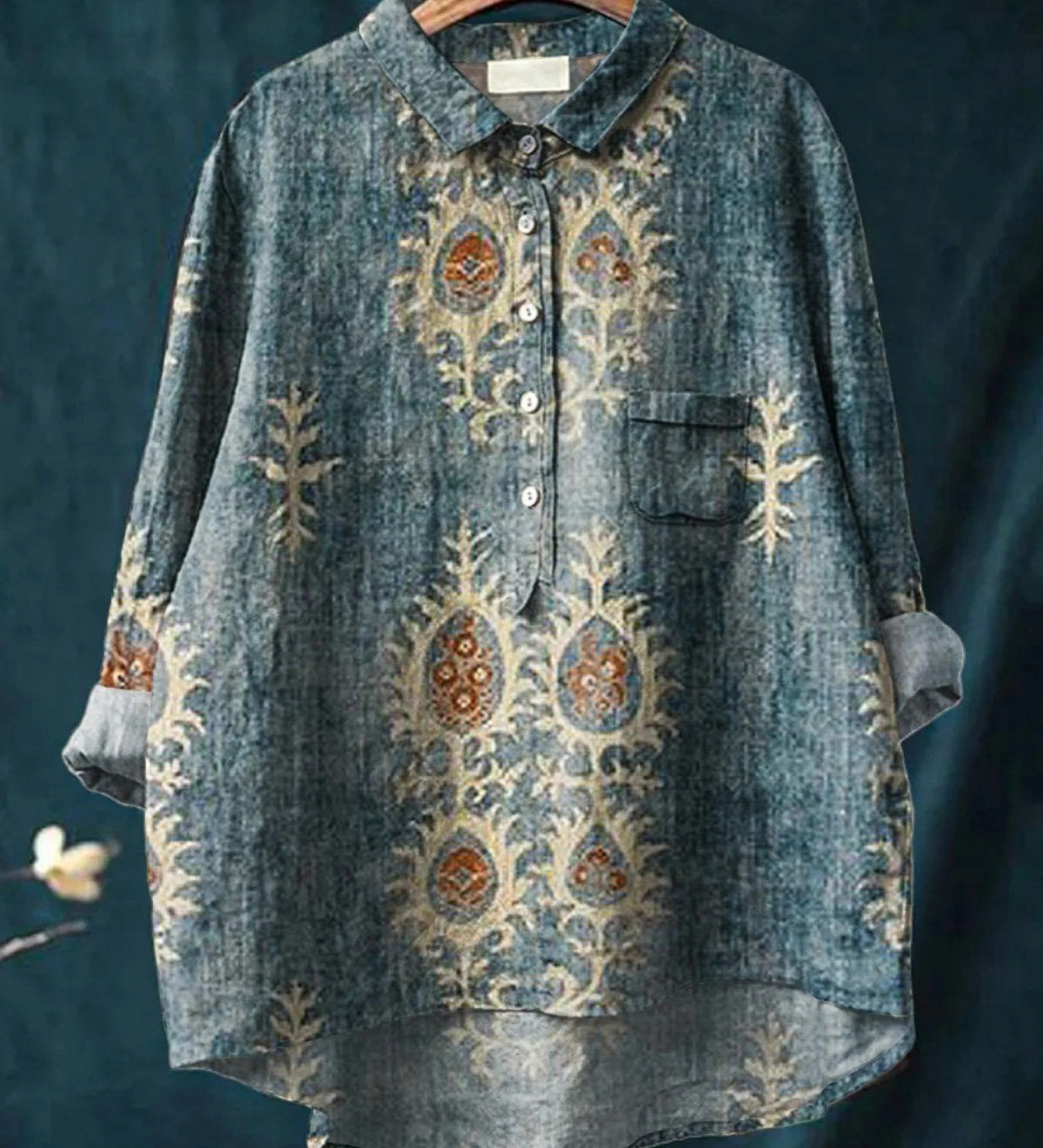 Diana - Casual Vintage Etnska Košulja s Cvjetnim Uzorkom