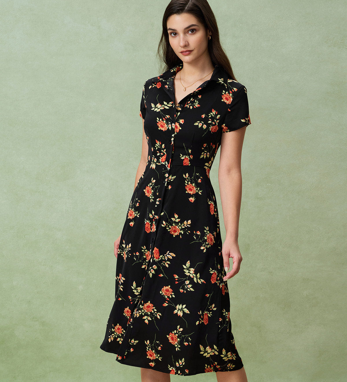 Glória - Midi Haljina Crna Cvjetna