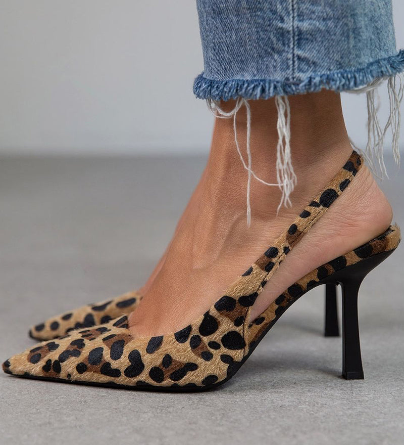 Liorina - Kaki štikle s uzorkom leoparda i špicastim vrhom