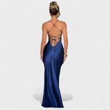 Elena - Haljina od tamnoplave satenske tkanine